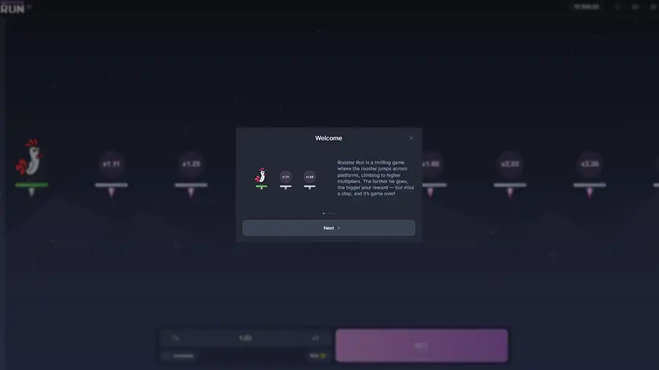 Rooster Run Mascot Gaming interface